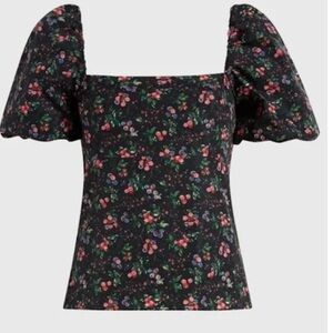 Hill House Black Floral Puff Sleeve Blouse